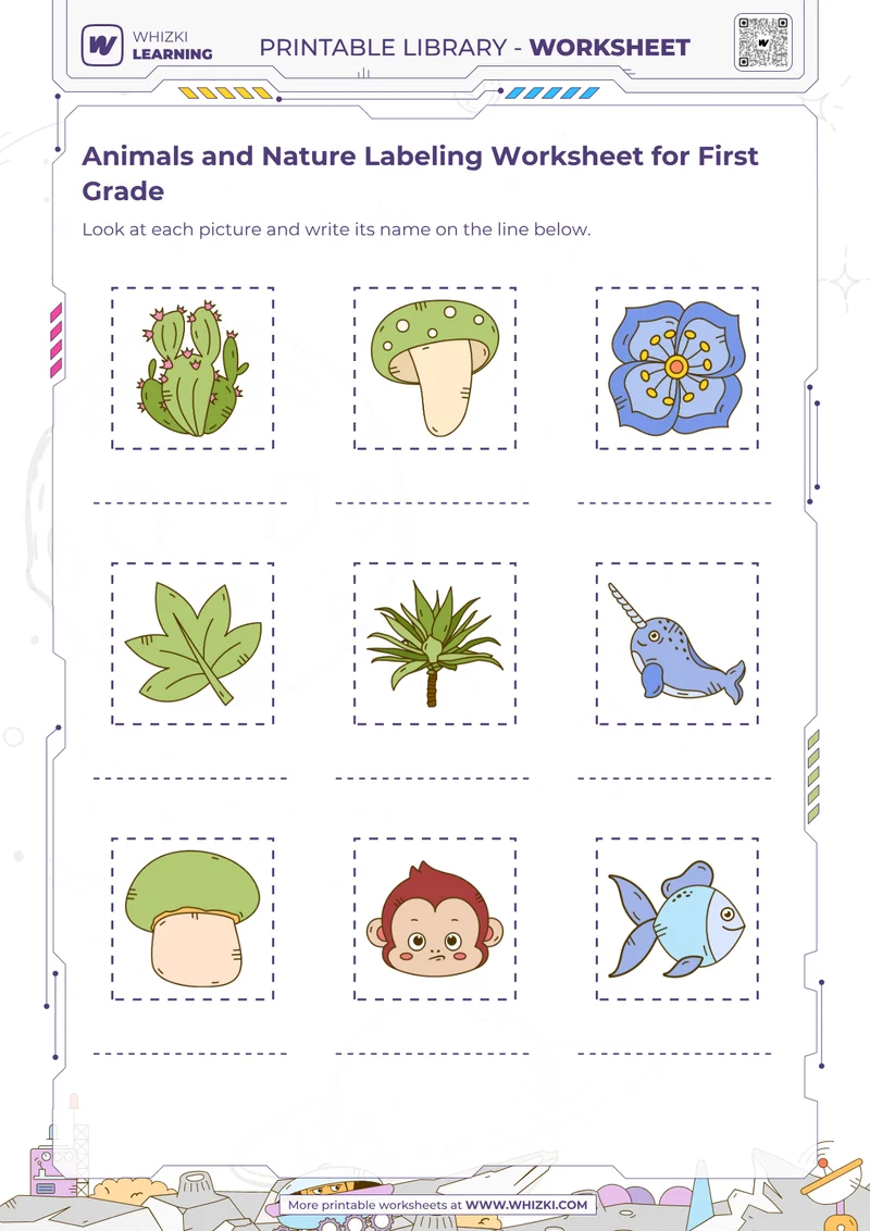 Animals and Nature Labeling Worksheet for First Grade