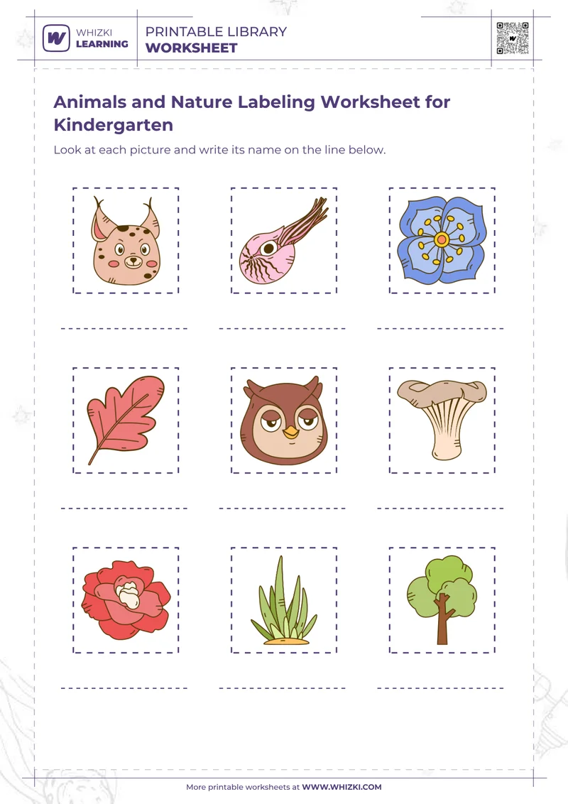 Animals and Nature Labeling Worksheet for Kindergarten