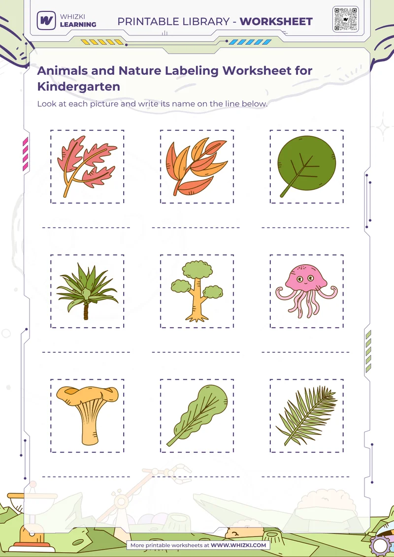 Animals and Nature Labeling Worksheet for Kindergarten