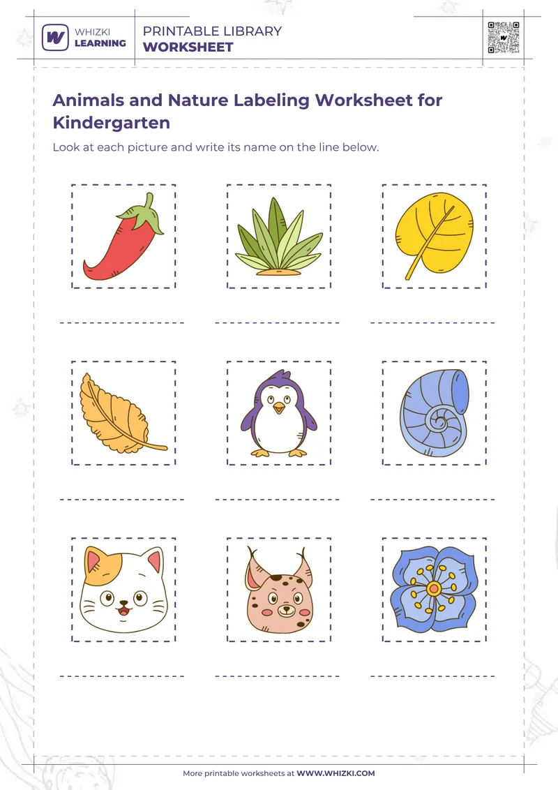 Animals and Nature Labeling Worksheet for Kindergarten