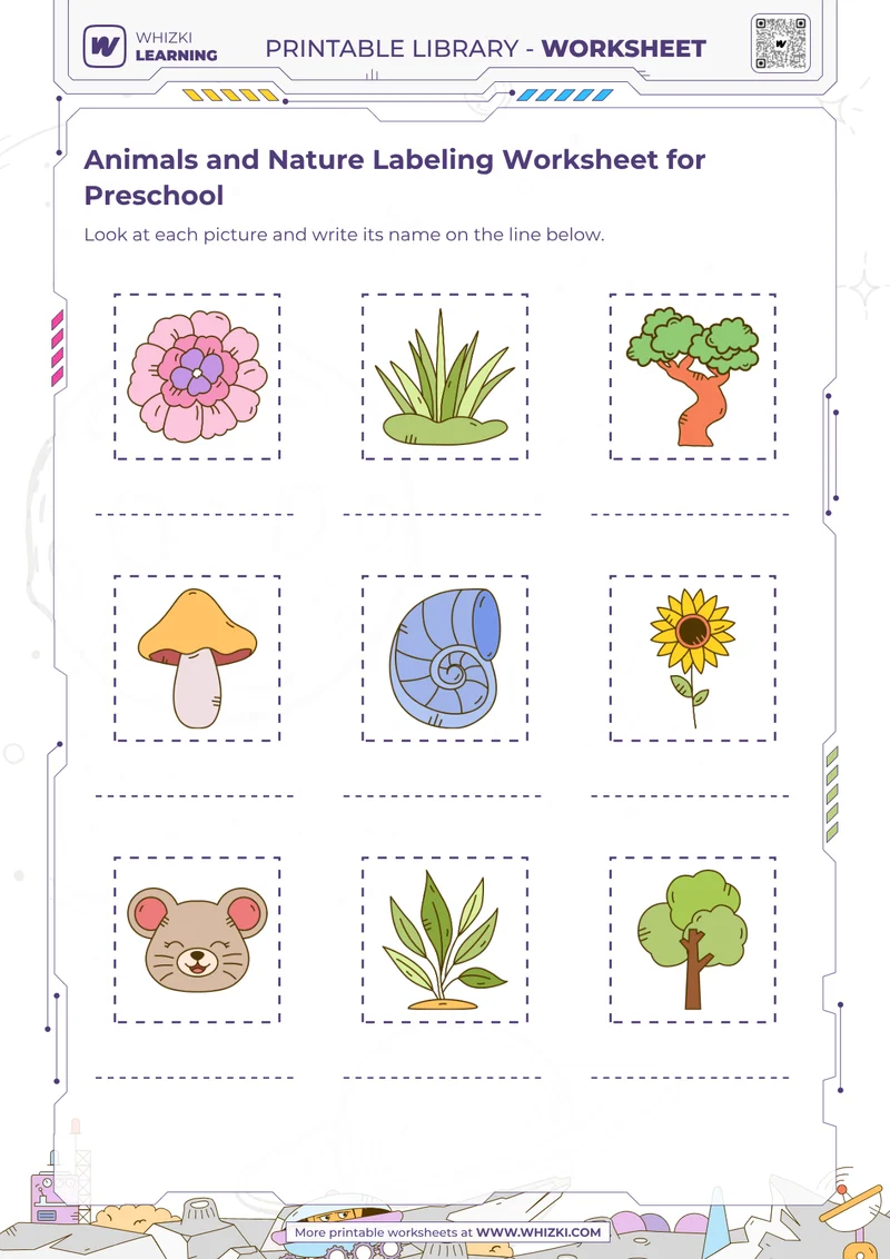 Animals and Nature Labeling Worksheet for Preschool