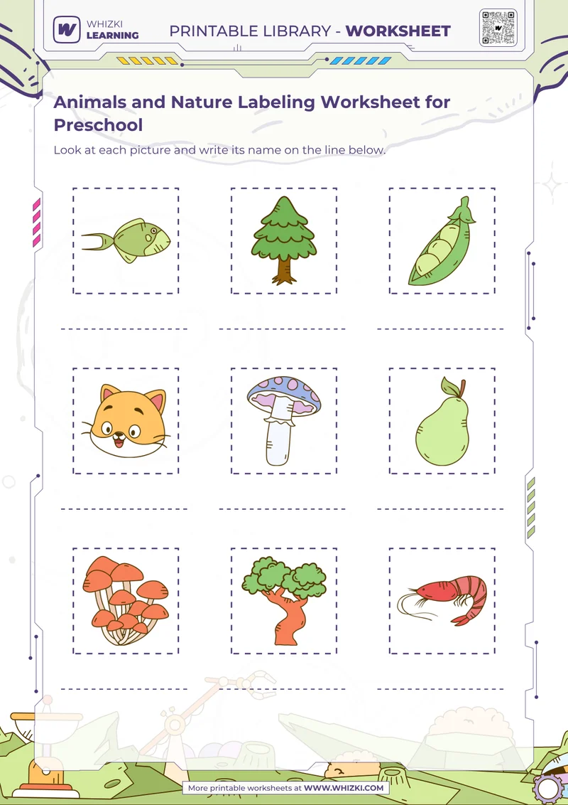 Animals and Nature Labeling Worksheet for Preschool