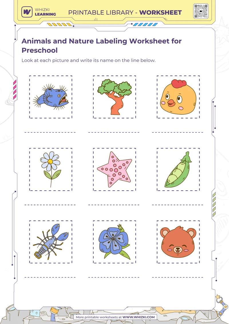 Animals and Nature Labeling Worksheet for Preschool