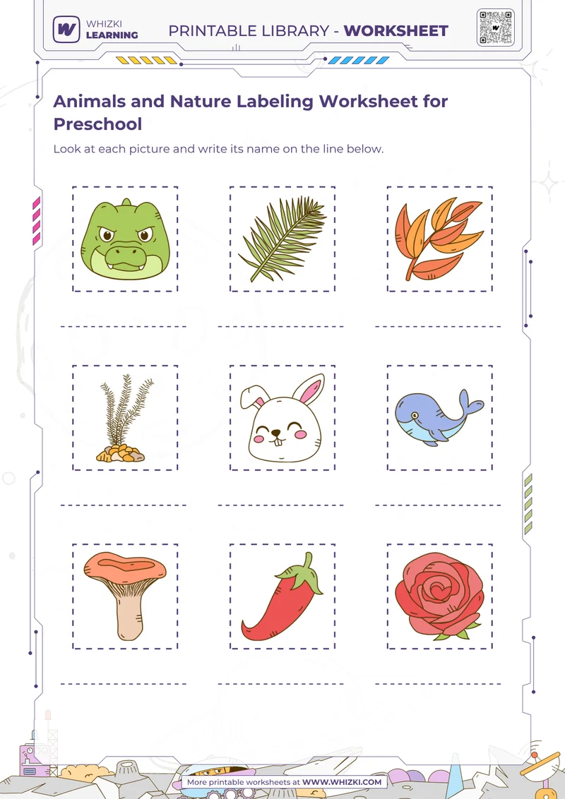 Animals and Nature Labeling Worksheet for Preschool