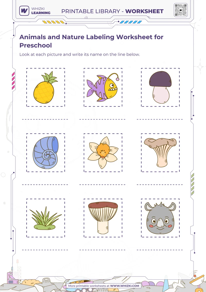 Animals and Nature Labeling Worksheet for Preschool