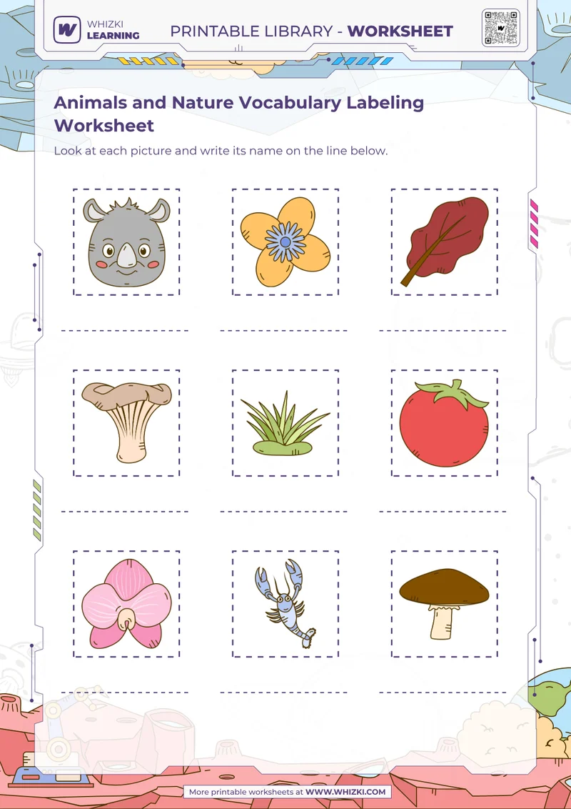 Animals and Nature Vocabulary Labeling Worksheet