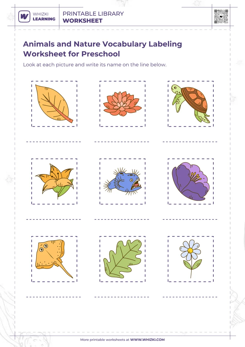 Animals and Nature Vocabulary Labeling Worksheet for Preschool