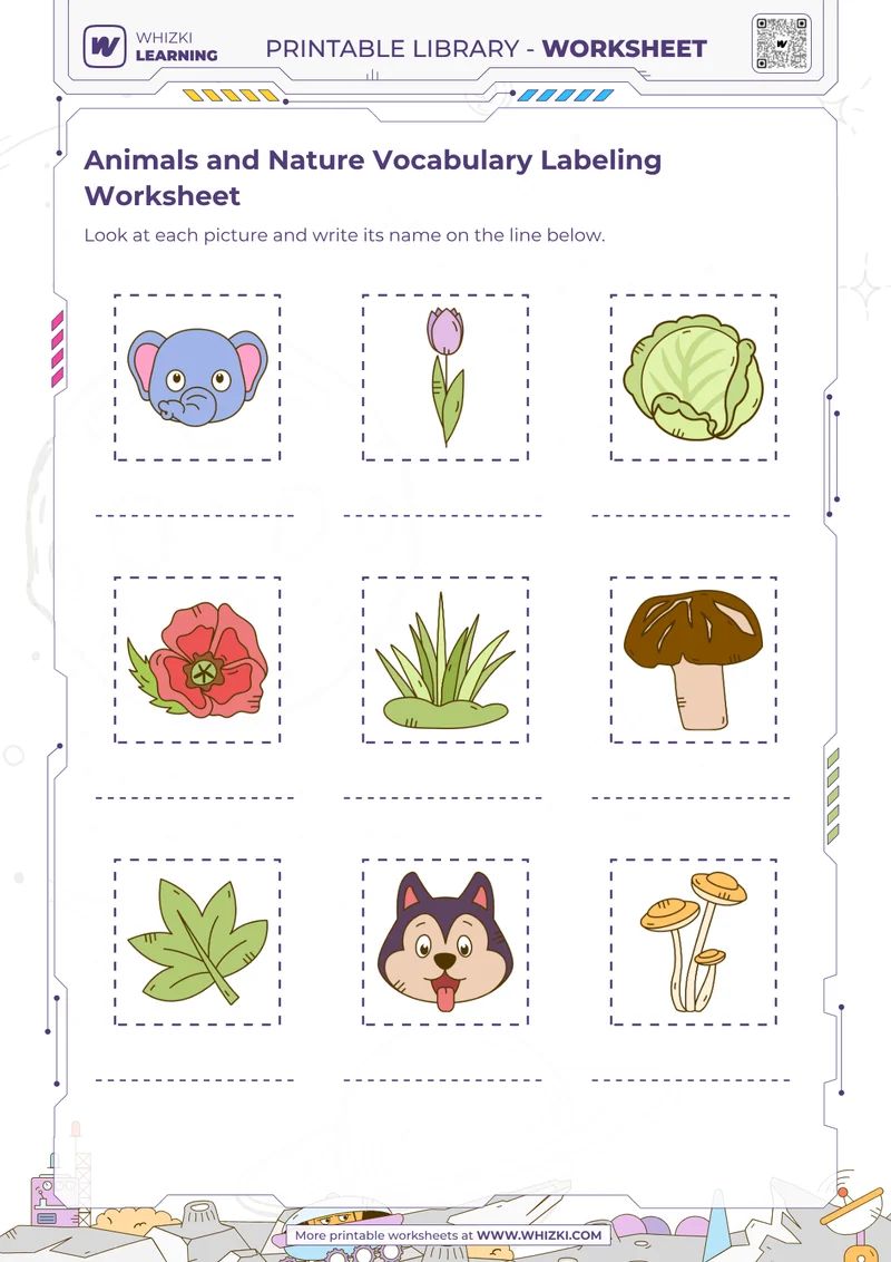 Animals and Nature Vocabulary Labeling Worksheet