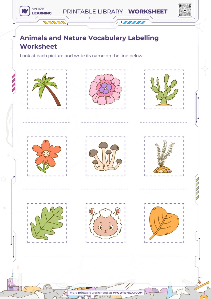 Animals and Nature Vocabulary Labelling Worksheet