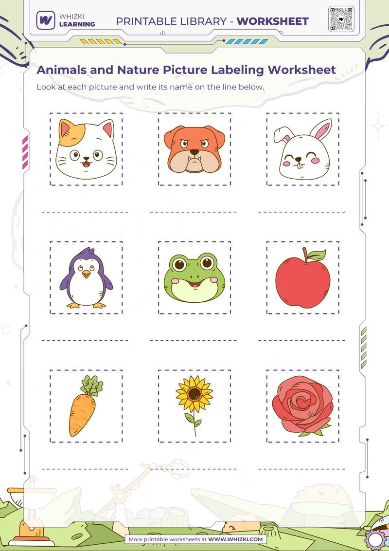 Animals and Nature Picture Labeling Worksheet