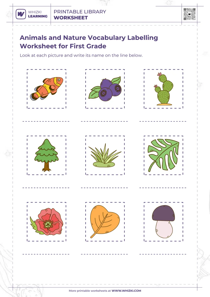 Animals and Nature Vocabulary Labelling Worksheet for First Grade