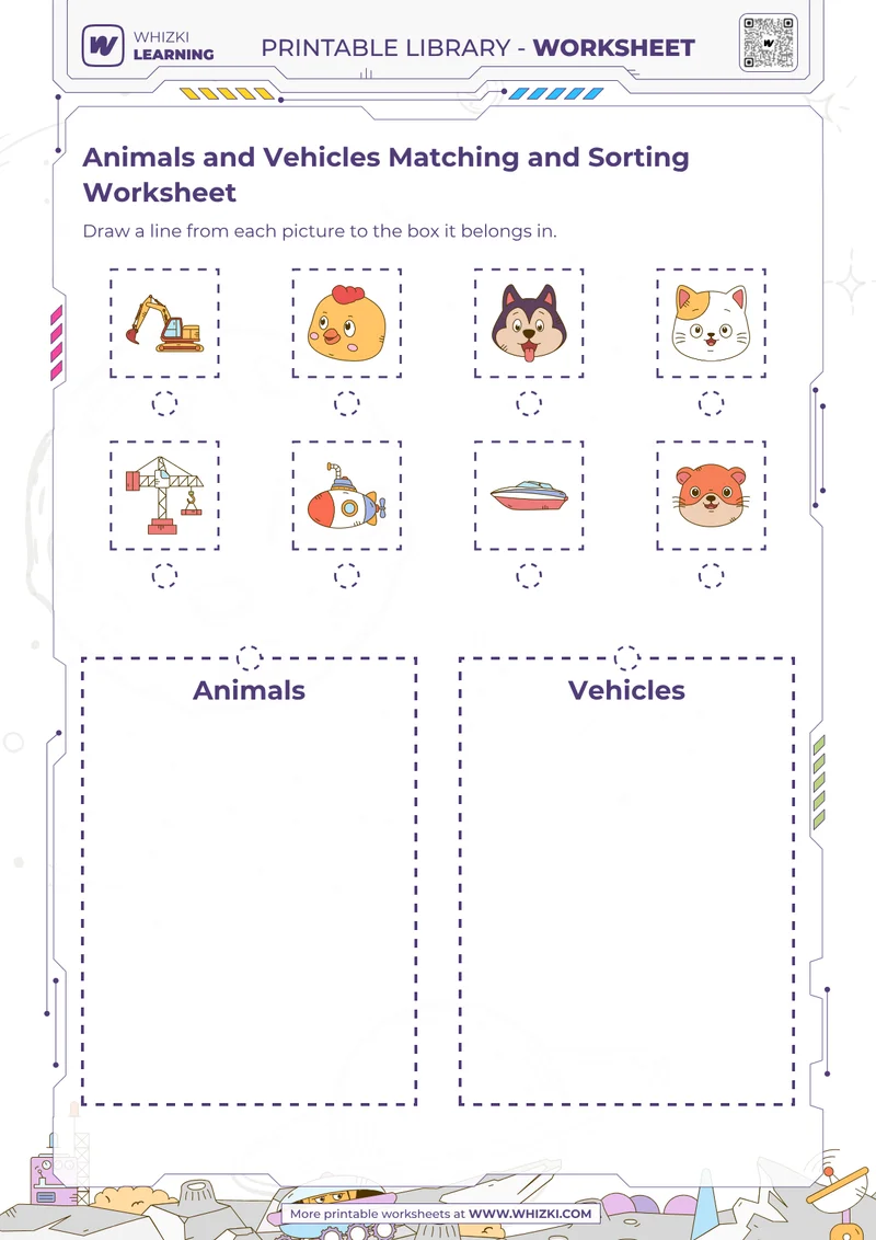 Animals and Vehicles Matching and Sorting Worksheet