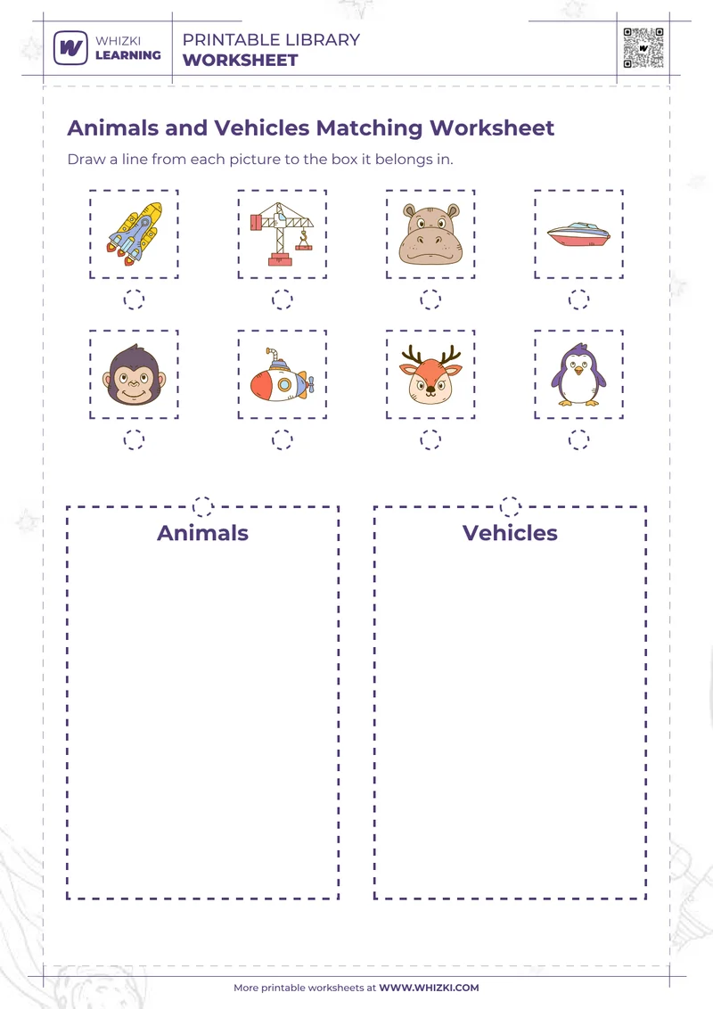 Animals and Vehicles Matching Worksheet