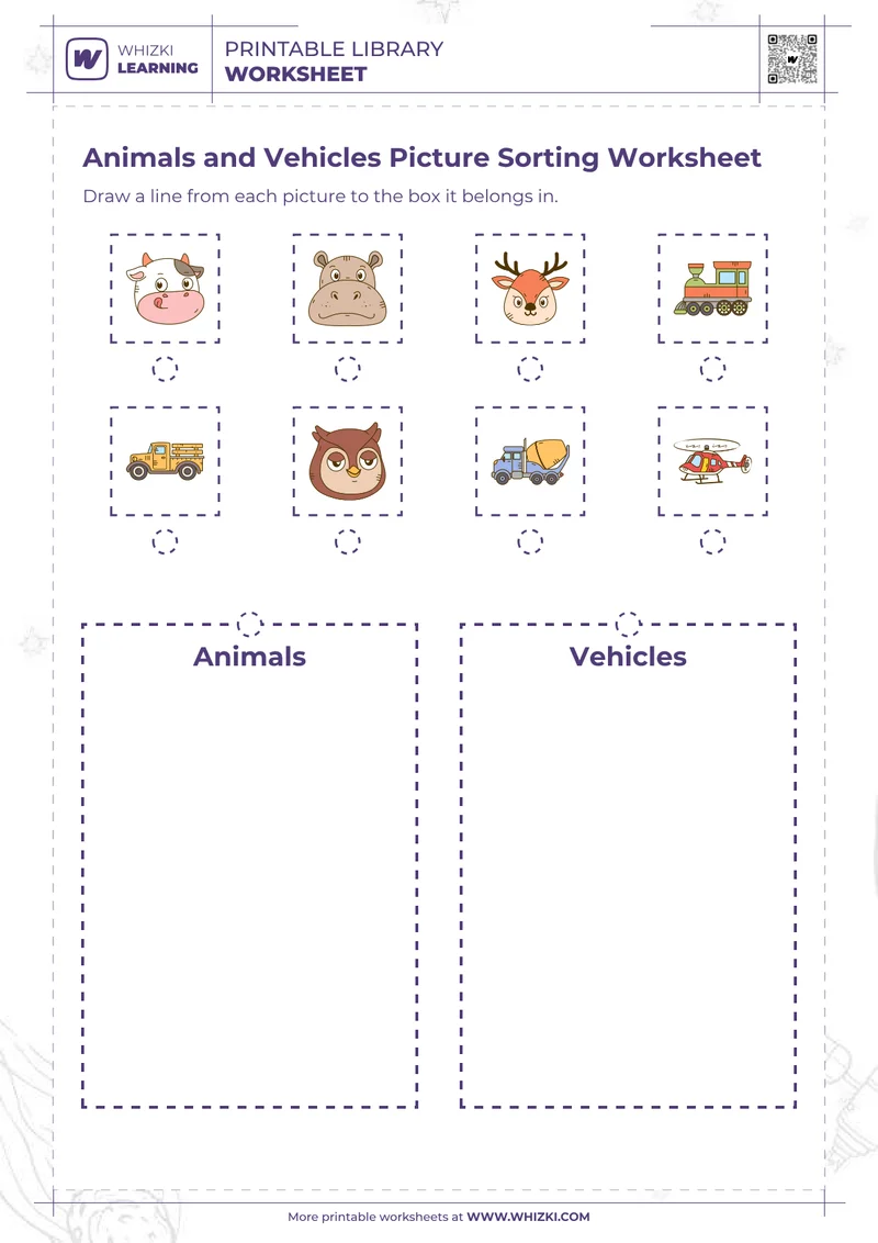 Animals and Vehicles Picture Sorting Worksheet