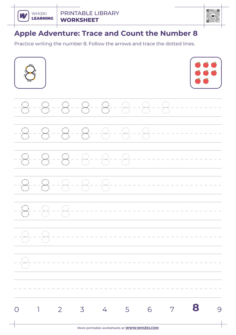 Apple Adventure: Trace and Count the Number 8