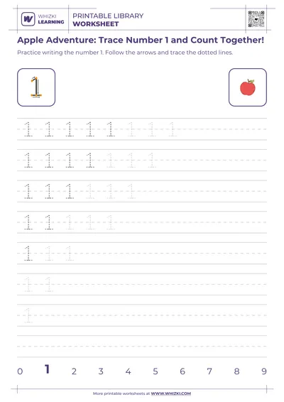 Apple Adventure: Trace Number 1 and Count Together!