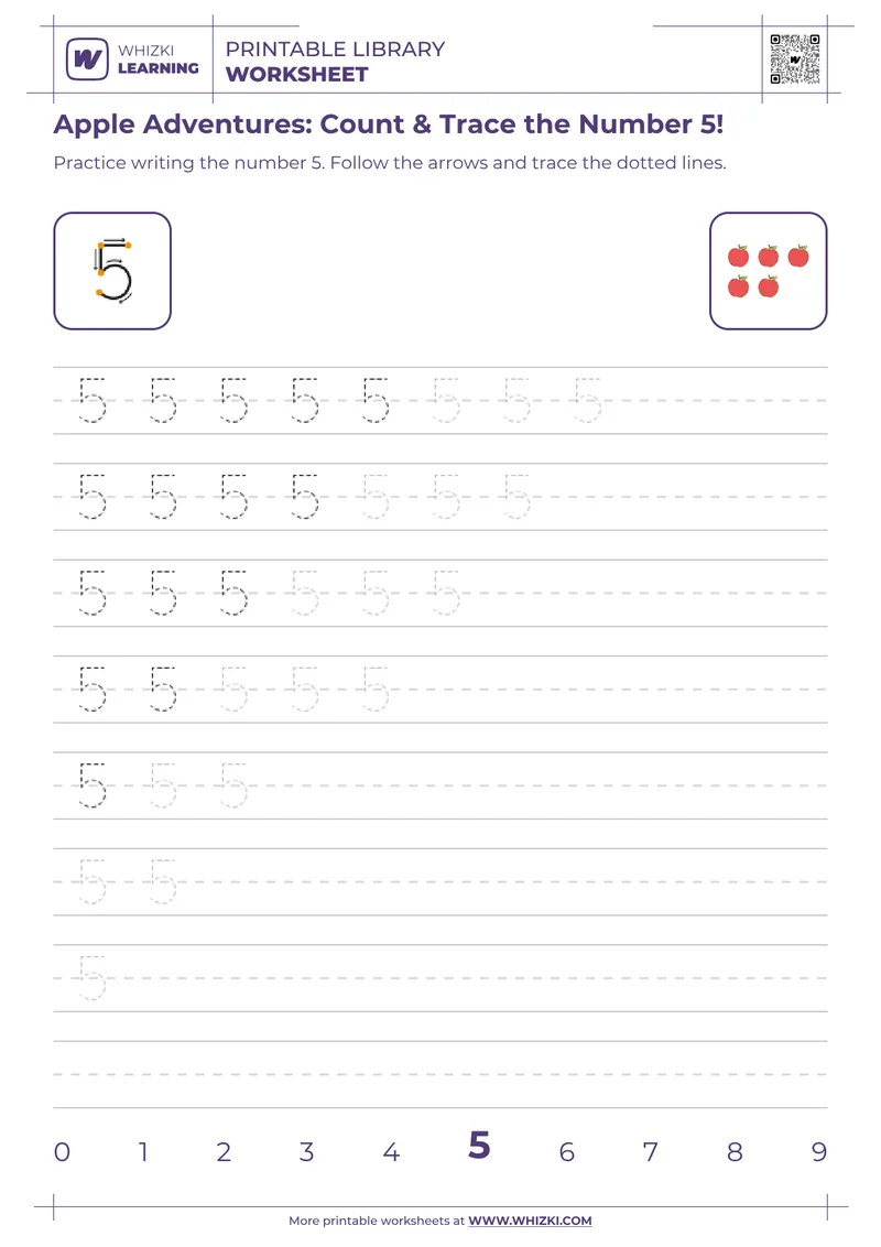 Apple Adventures: Count & Trace the Number 5!