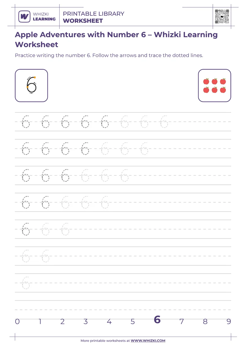 Apple Adventures with Number 6 – Whizki Learning Worksheet