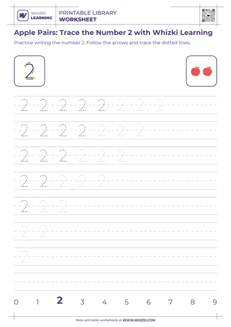 Apple Pairs: Trace the Number 2 with Whizki Learning