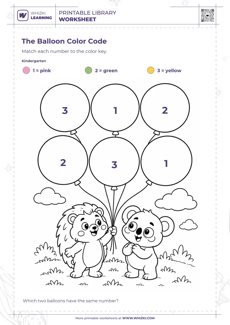 Balloon Color by Code Worksheet