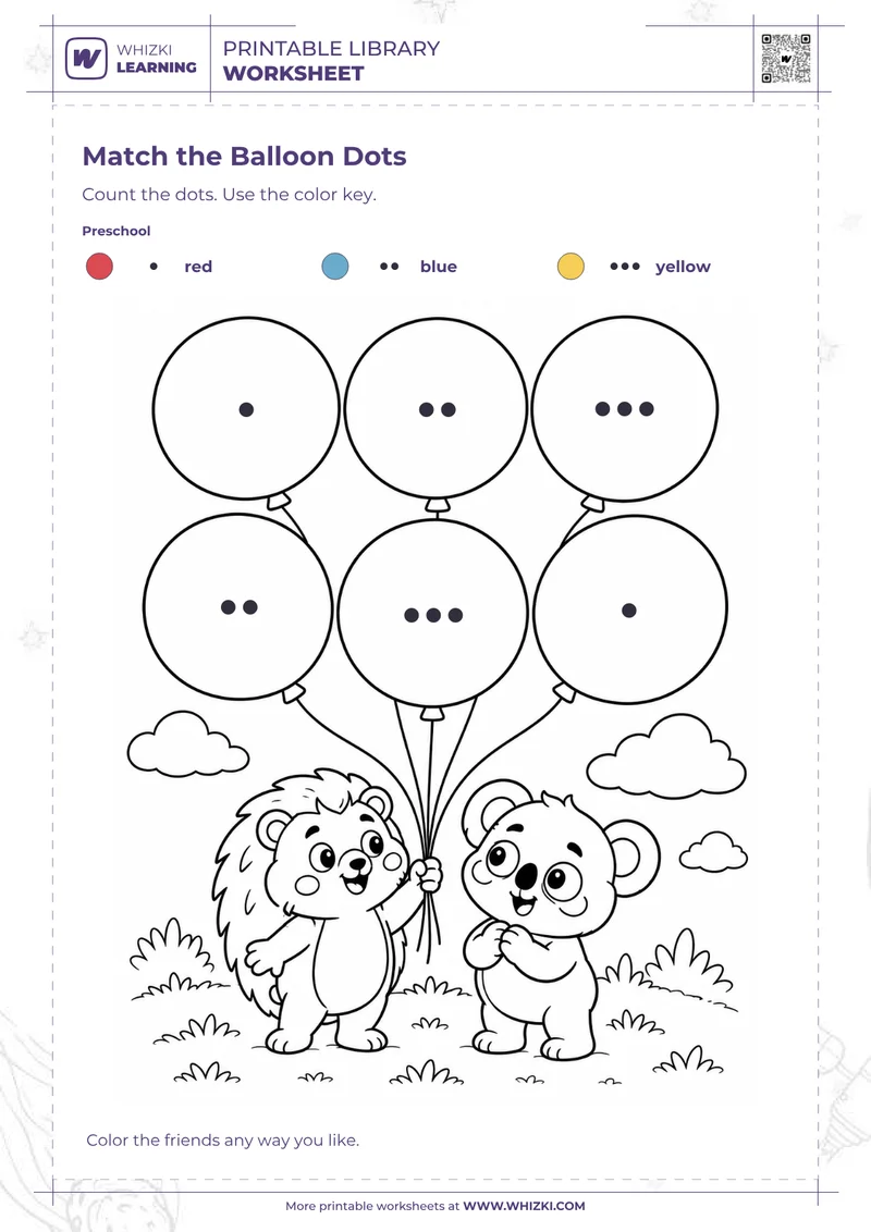 Balloon Dot Match Color by Code Worksheet