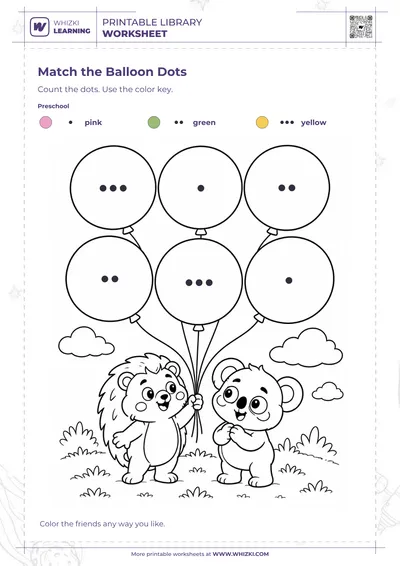Balloon Dots Color by Code Worksheet