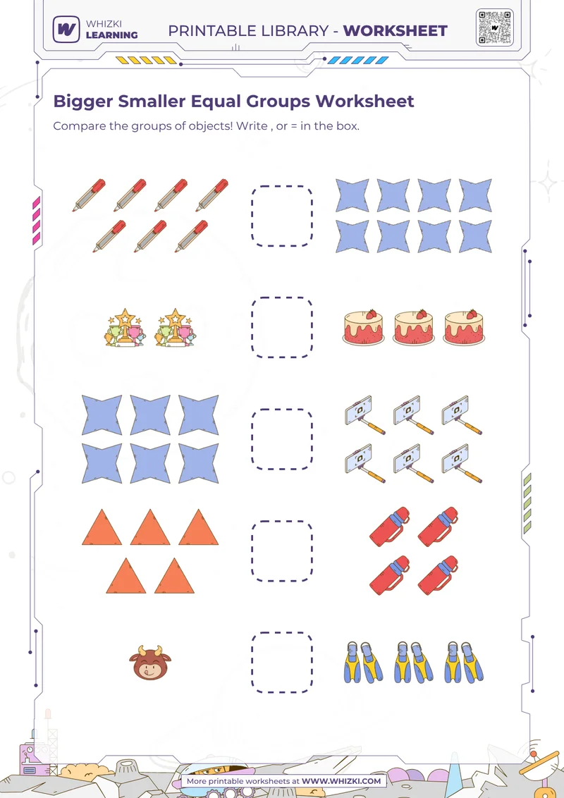 Bigger Smaller Equal Groups Worksheet