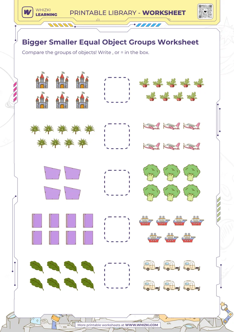 Bigger Smaller Equal Object Groups Worksheet