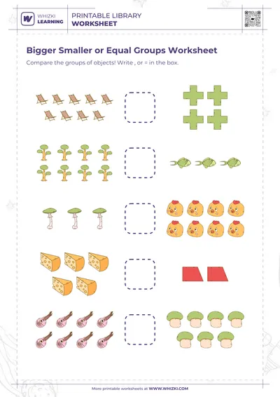 Bigger Smaller or Equal Groups Worksheet