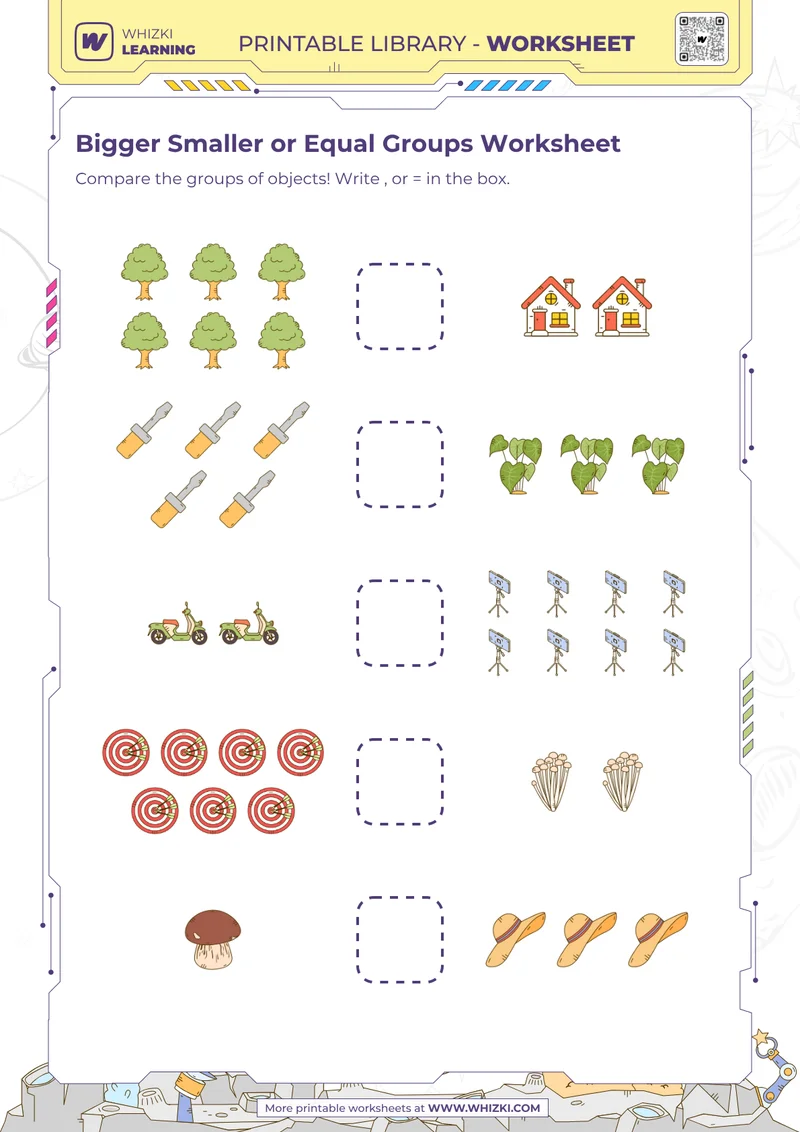 Bigger Smaller or Equal Groups Worksheet