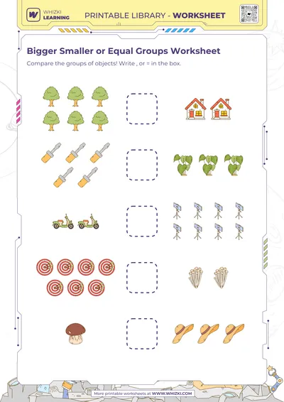 Bigger Smaller or Equal Groups Worksheet