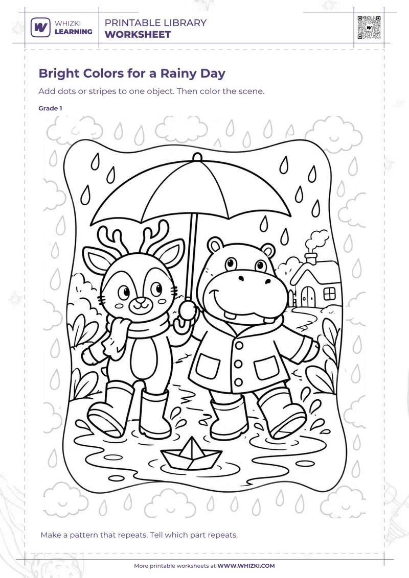 Bright Colors for a Rainy Day Story Coloring Worksheet