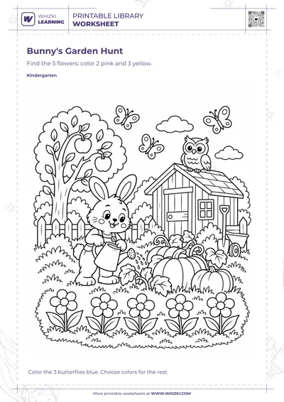 Bunny's Garden Hunt Find and Color Worksheet