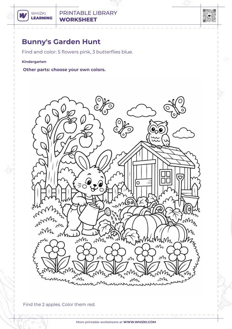 Bunny's Garden Hunt Find and Color Worksheet