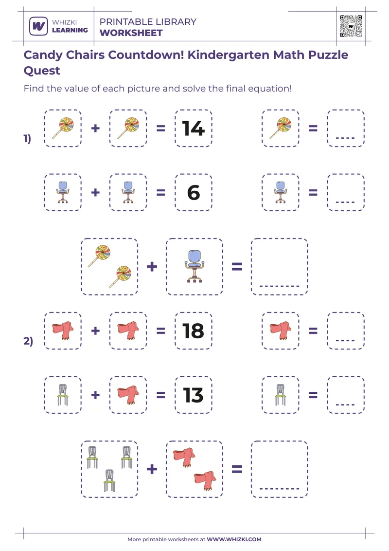 Candy Chairs Countdown! Kindergarten Math Puzzle Quest