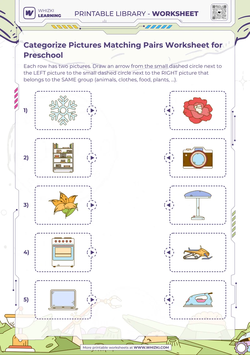Categorize Pictures Matching Pairs Worksheet for Preschool