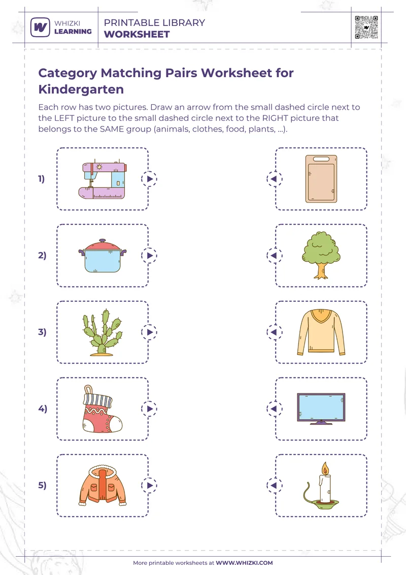 Category Matching Pairs Worksheet for Kindergarten