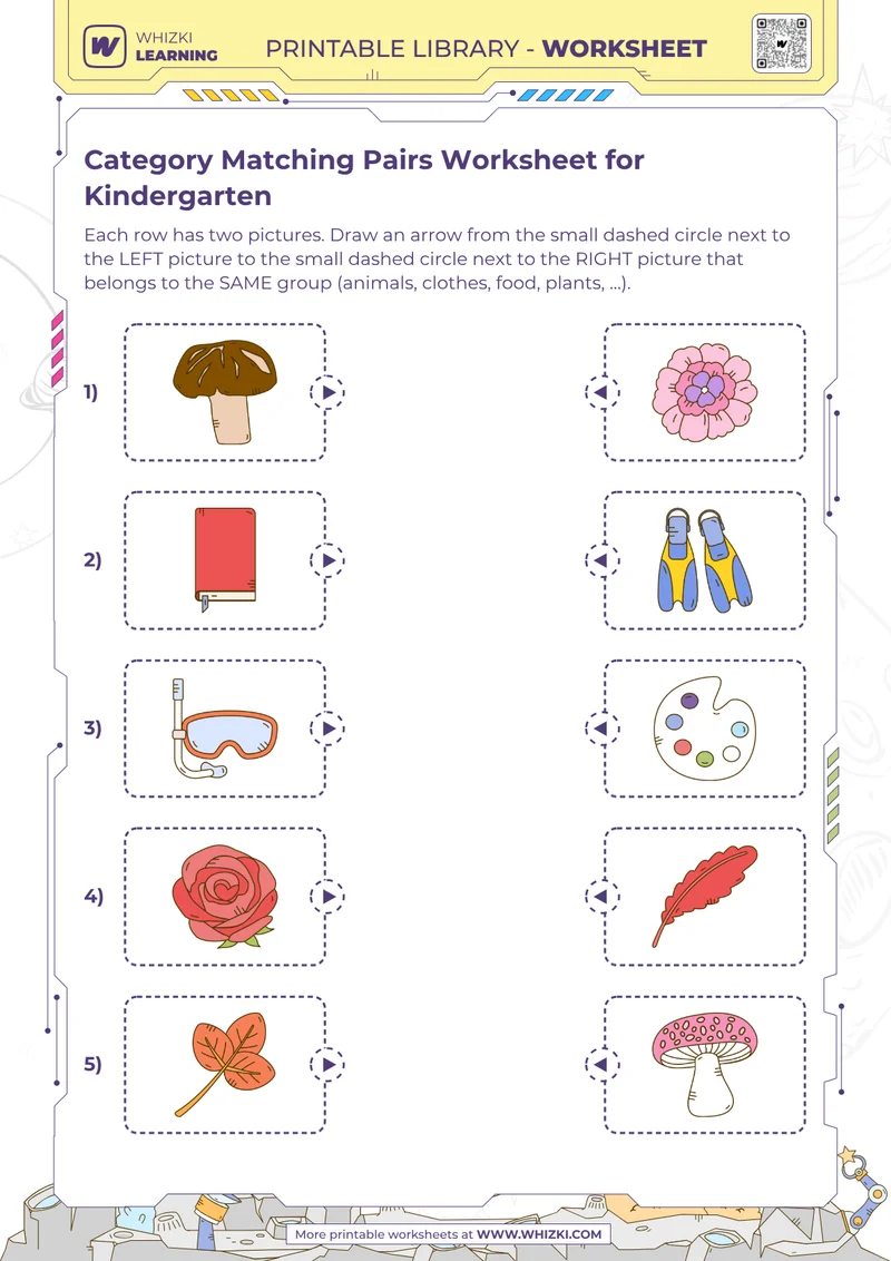 Category Matching Pairs Worksheet for Kindergarten