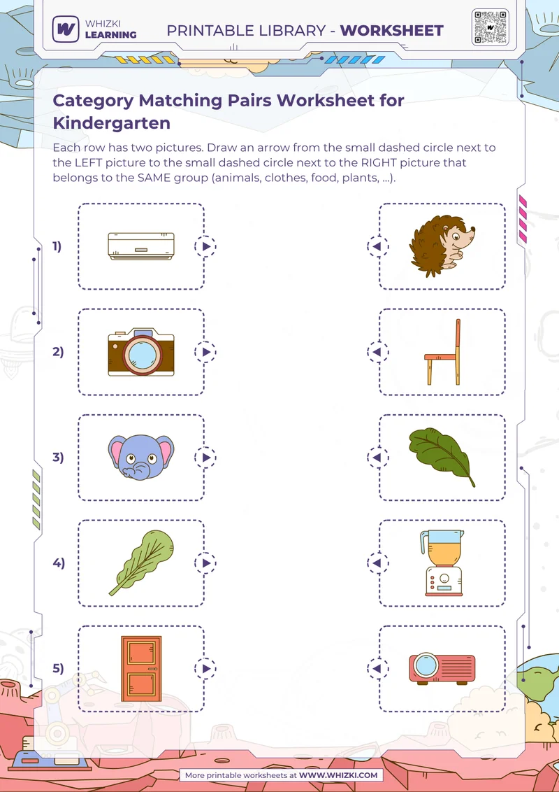 Category Matching Pairs Worksheet for Kindergarten
