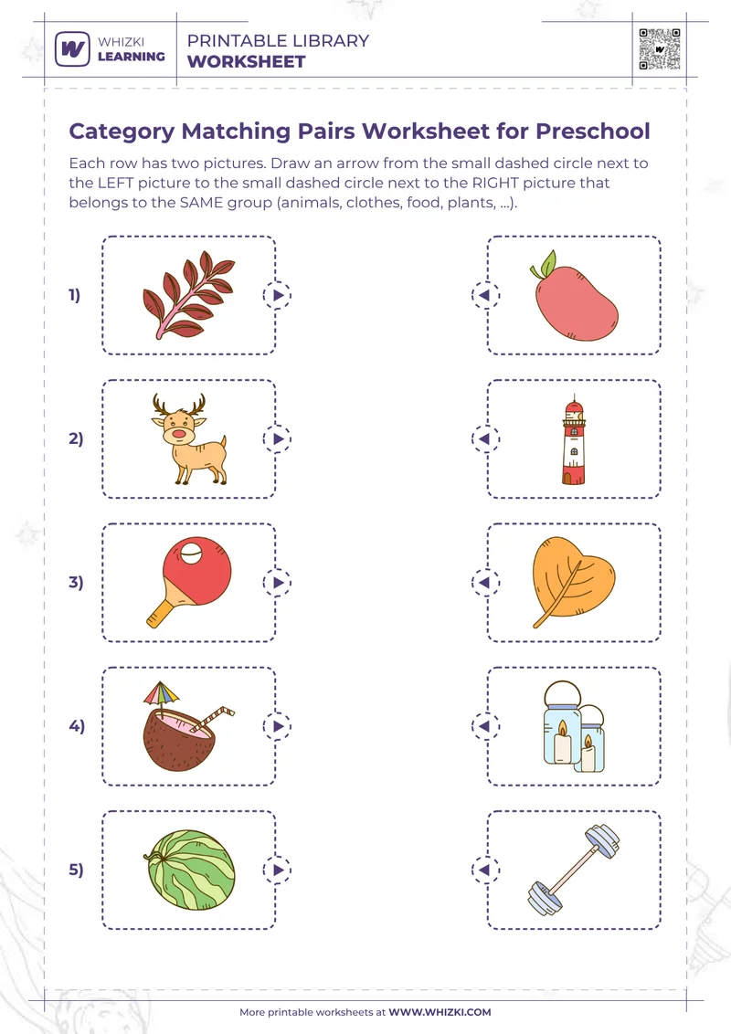 Category Matching Pairs Worksheet for Preschool
