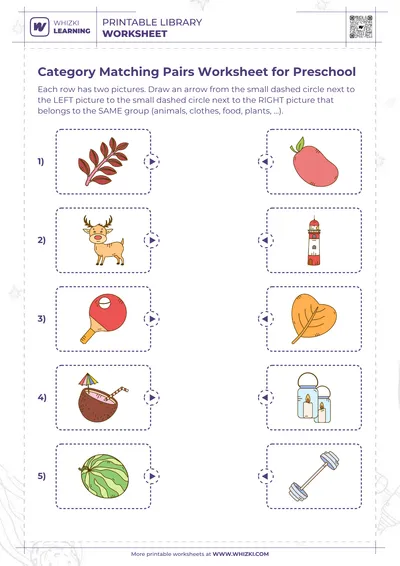 Category Matching Pairs Worksheet for Preschool