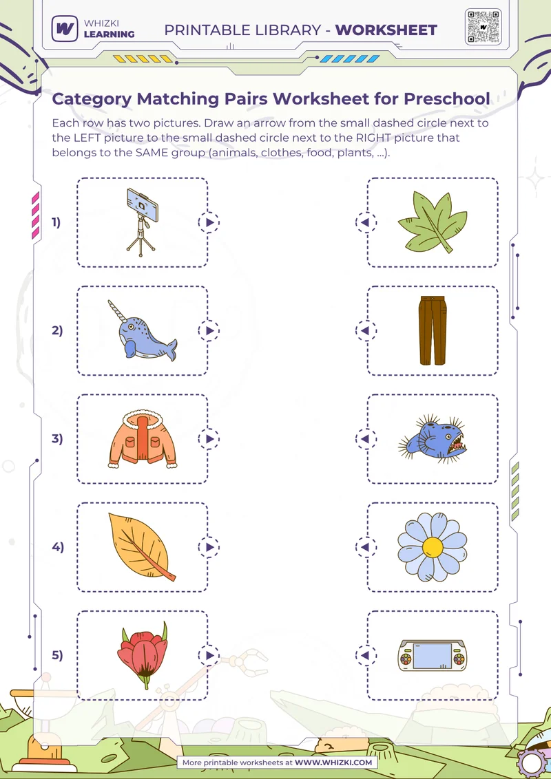Category Matching Pairs Worksheet for Preschool