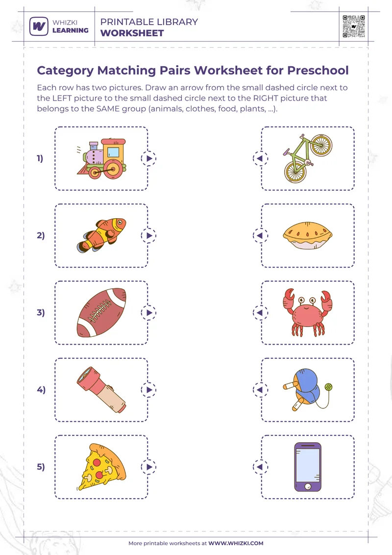 Category Matching Pairs Worksheet for Preschool