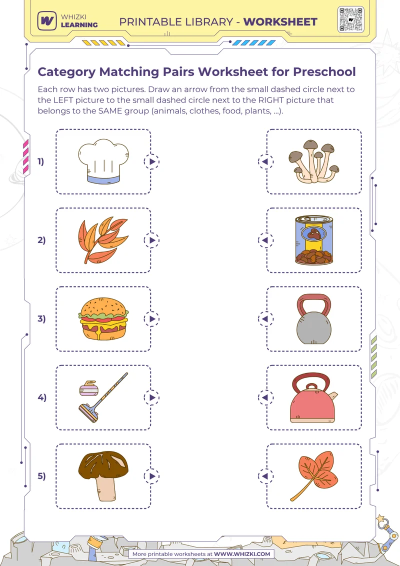 Category Matching Pairs Worksheet for Preschool