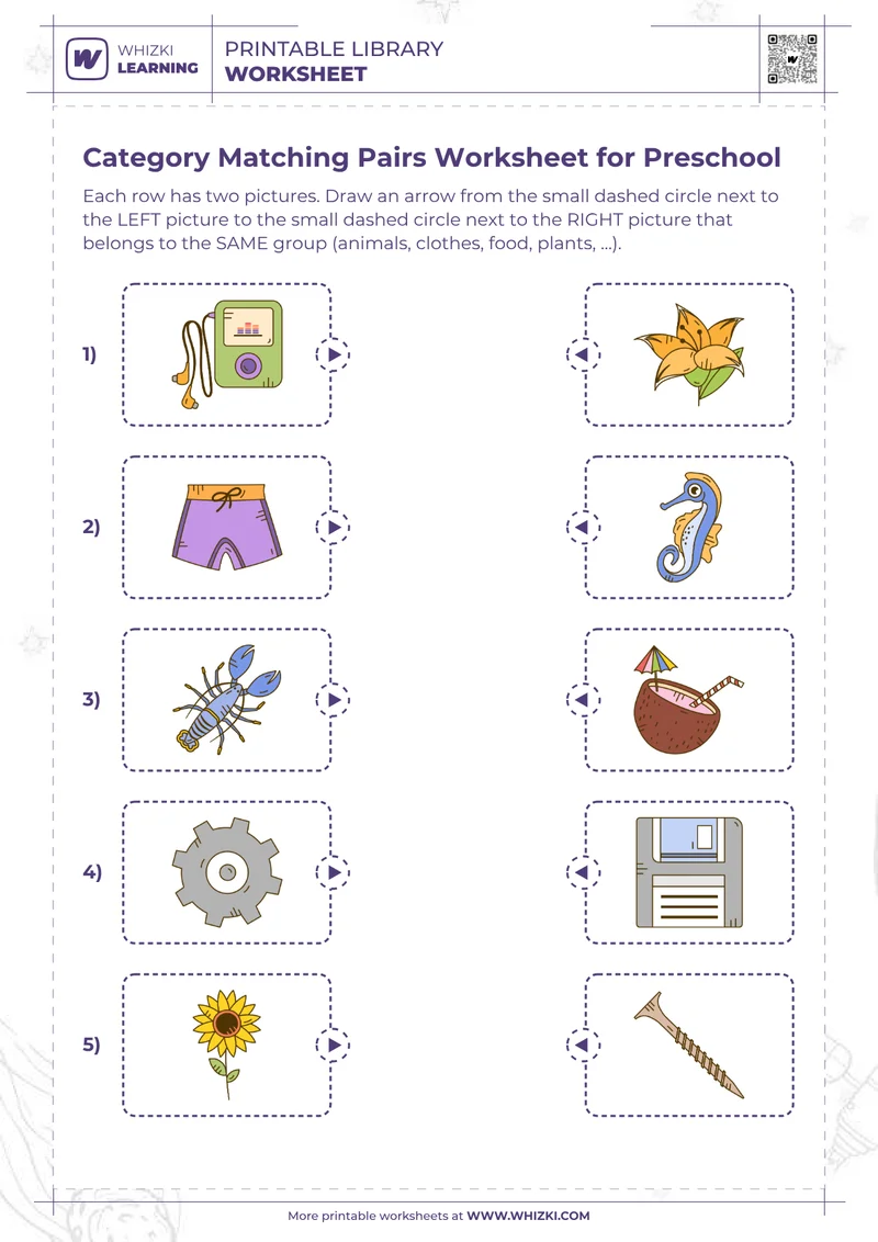 Category Matching Pairs Worksheet for Preschool