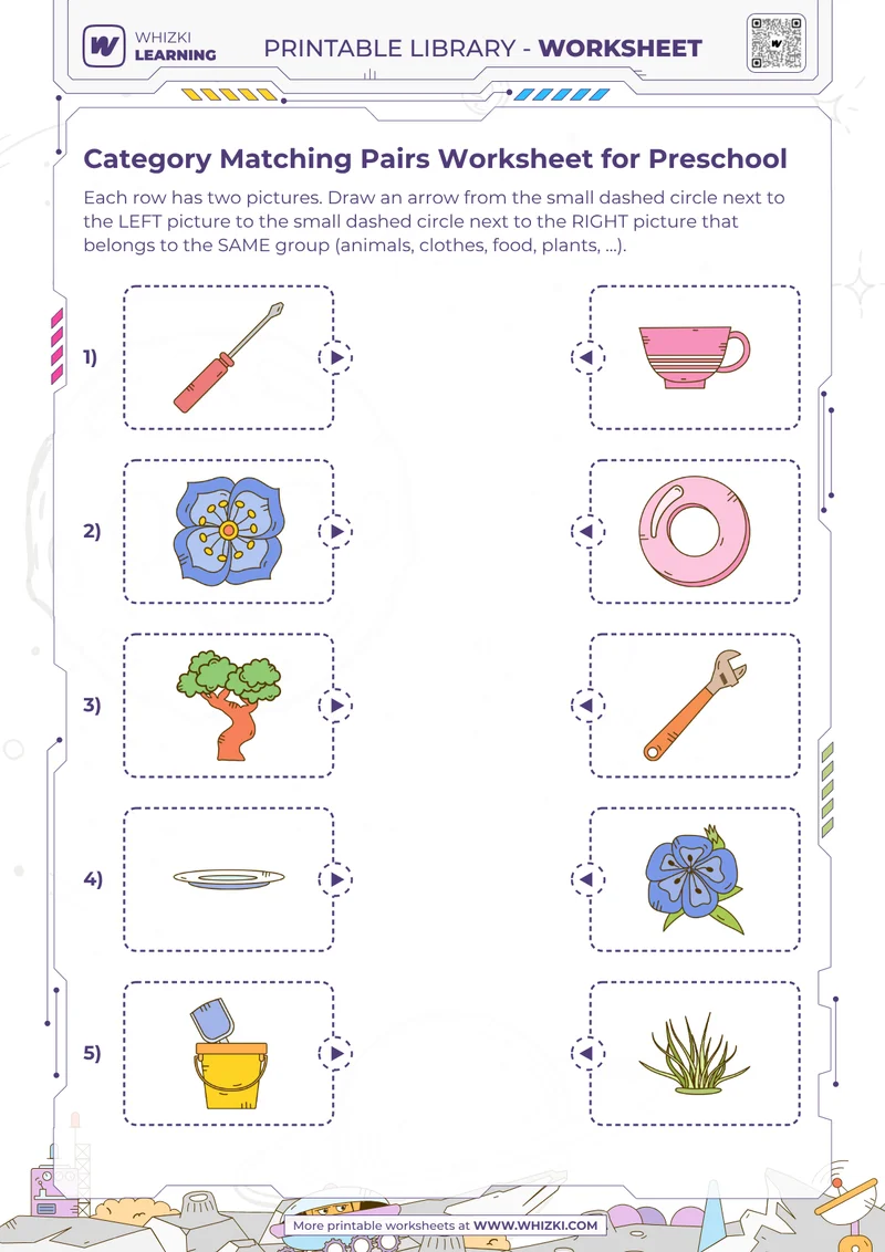 Category Matching Pairs Worksheet for Preschool