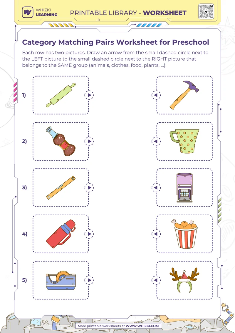 Category Matching Pairs Worksheet for Preschool