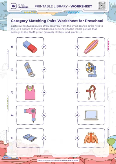 Category Matching Pairs Worksheet for Preschool
