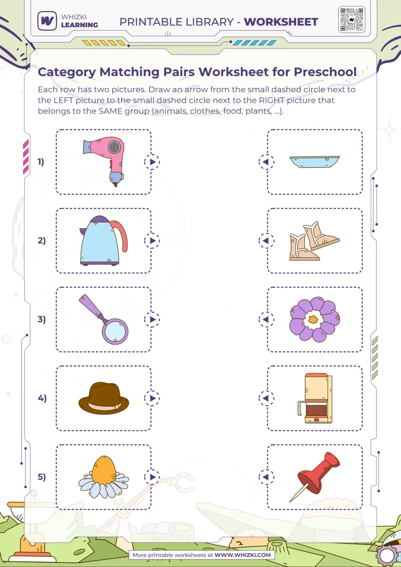 Category Matching Pairs Worksheet for Preschool