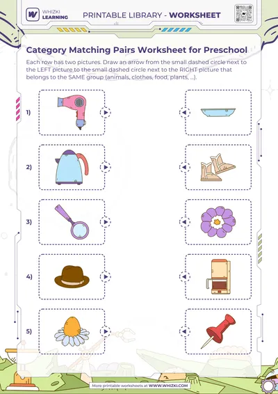 Category Matching Pairs Worksheet for Preschool